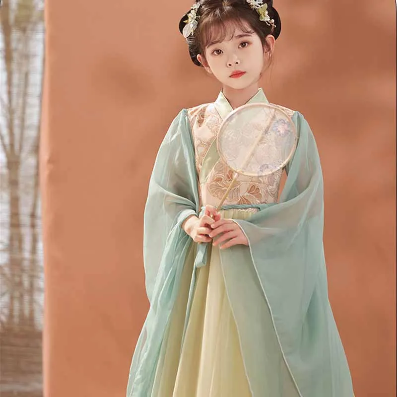 Hanfu Girls Spring 2024 New Tang Dress Traditional Chinese Dresses Children's Ancient Costume Fashion Princess Style Gauze Skirt