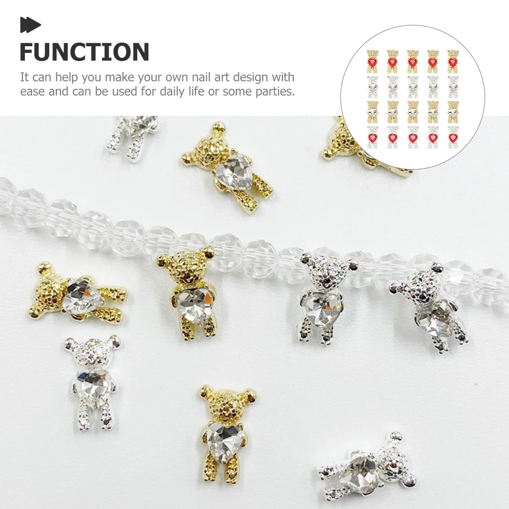 

20pcs Bear Accessories Bear Shaped Decorations Manicure Charms Rhinestones Eye-Catching Trendy Diy Art Supplies Cute Mini