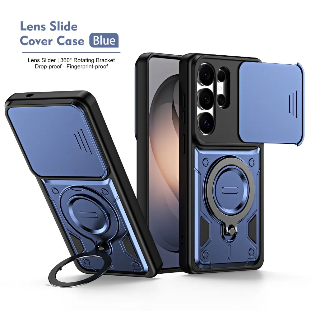 360°Rotate Shockproof Magnetic Stand Case For Samsung S26 Ultra Plus A27 A57 A37 A56 A36 A17 5G Slide Camera Lens Protector Case