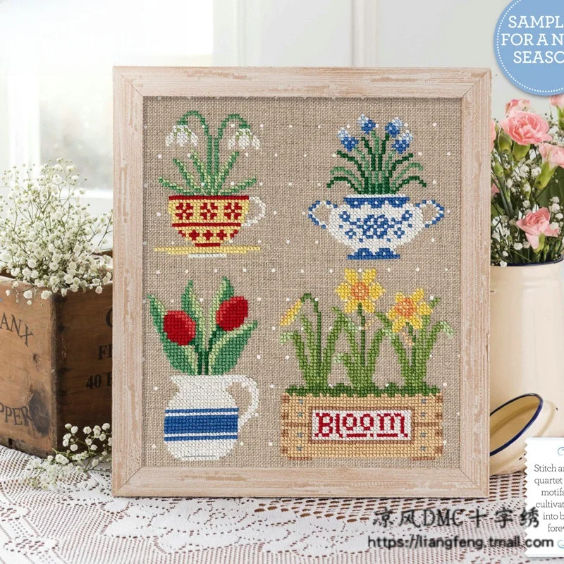 

Decorative Cross Stitch Kit Living Room New Model F1465 Spring Floral Print DMC Thread Home Textile Fabric Craft Supplies