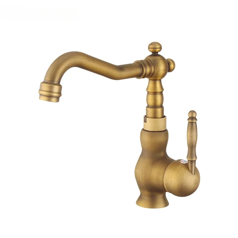 French All-copper Retro Faucet Kitchen Household Bathroom Cabinet Washbasin Hot and Cold Splash Faucet Gold