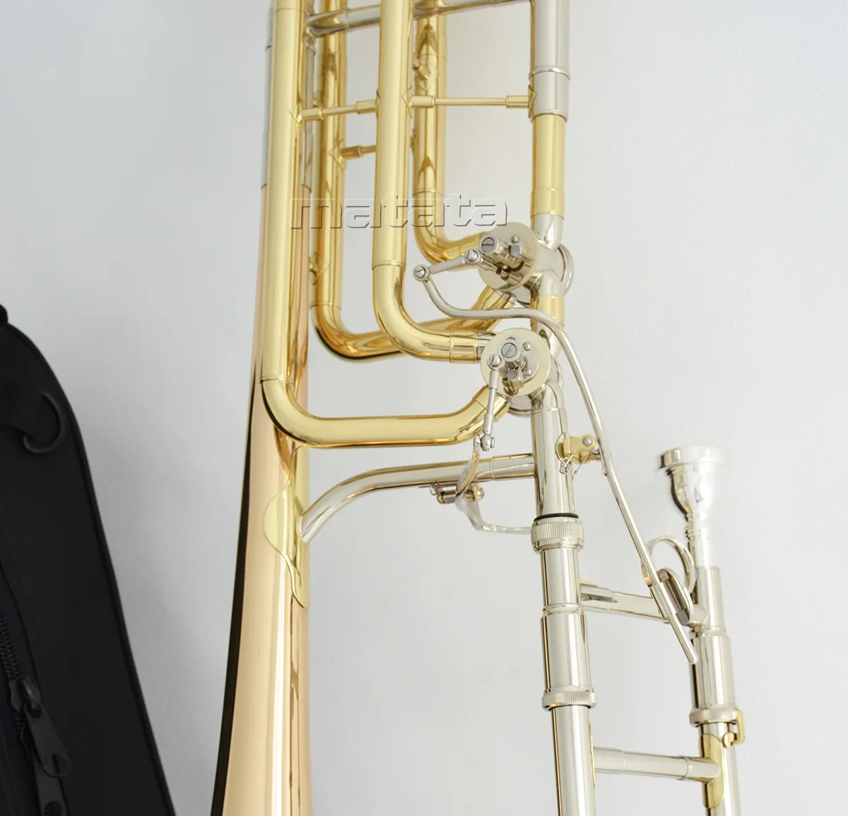 High quality Tuning Slide Double Rotor Bass Trombone Bb/F/Eb&Bb/F/D/Gb Gold Brass Bell