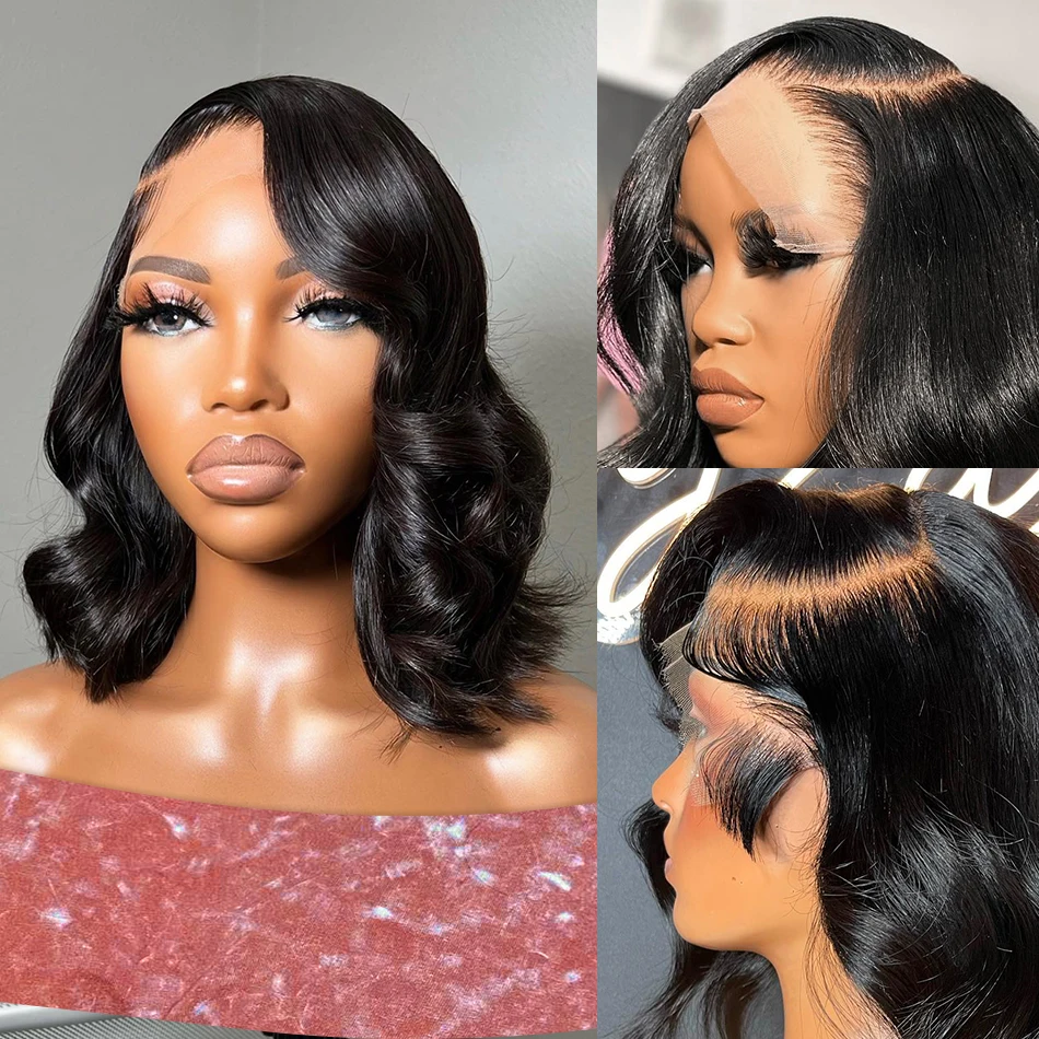 Hairinside Body Wave Human Hair 13x4 13x6 Transparent Lace Frontal Short Wigs 5x5 Glueless Water Wavy Closure Bob 250% For Women