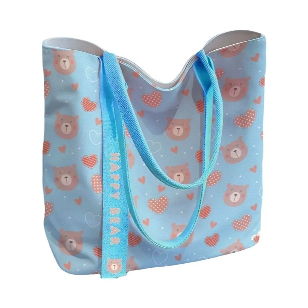Durable Heart Bear Pattern Canvas Bag Reusable Large Capacity Tote Bag Versatile Lightweight Lunch Bag Women's Accessories