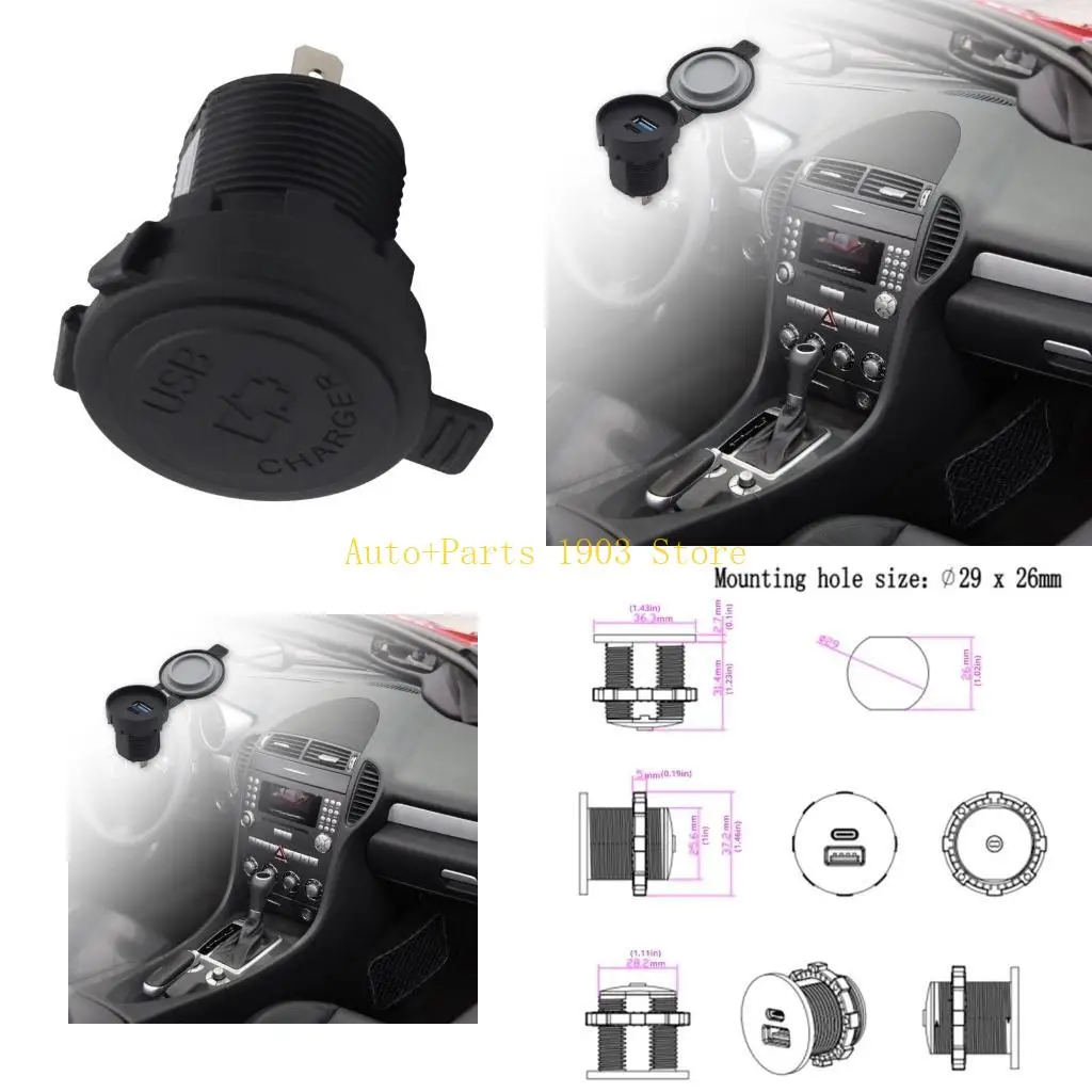 

E21C Car Phone Charging Socket Car SUV Vehicle USB A Type-C Charging Adapter Socket