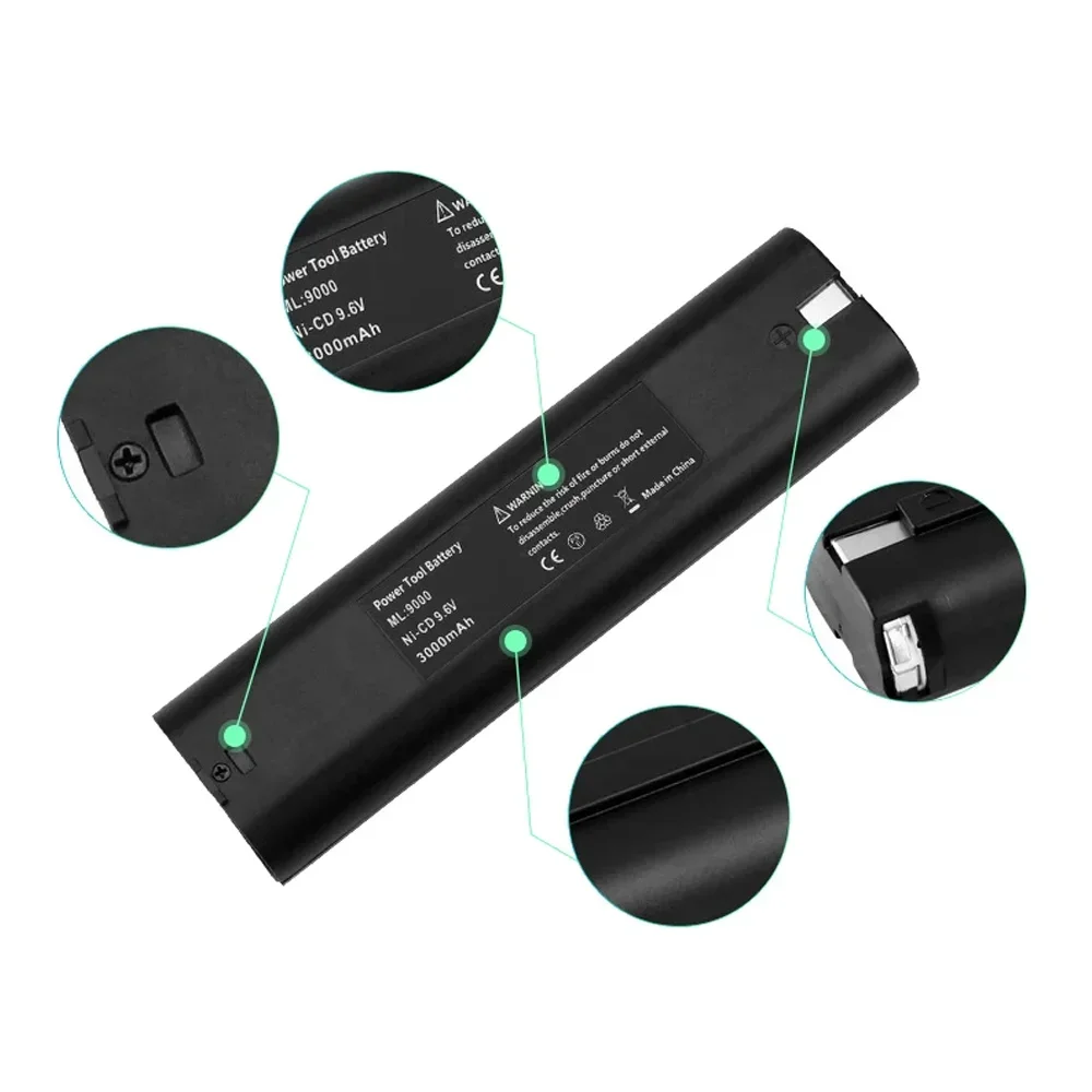 9.6V 4000mAh Ni-MH Rechargeable Replacement Battery for Makita Mak 6095D 9000 9001 9002 9033 9034 632007-4 9600 193890-9 5090D