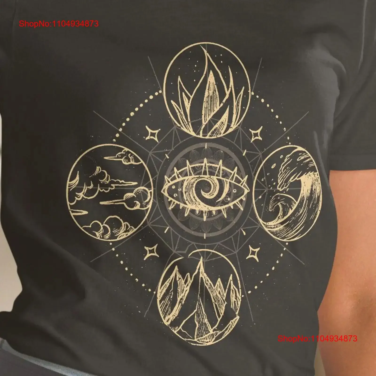 تي شيرت سماوي رائع بأربعة عناصر تي شيرت عتيق مغسول برسومات أوم قليلاً للجنسين كاجوال أنيق ومتعدد الاستخدامات ملابس الشارع الناعمة