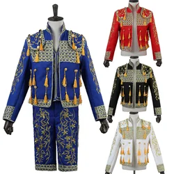 European Men's Spanish Bullfighter Performance Costume Stage Palace Embroidered Tassel Bullfighting Dance Costume 3-piece Set