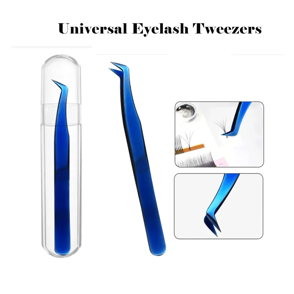 New Arrival Blue Professional High Quality Eyelash Extension Tweezers Stainless Steel Anti-Shake Tweezers with Plastic Bottle