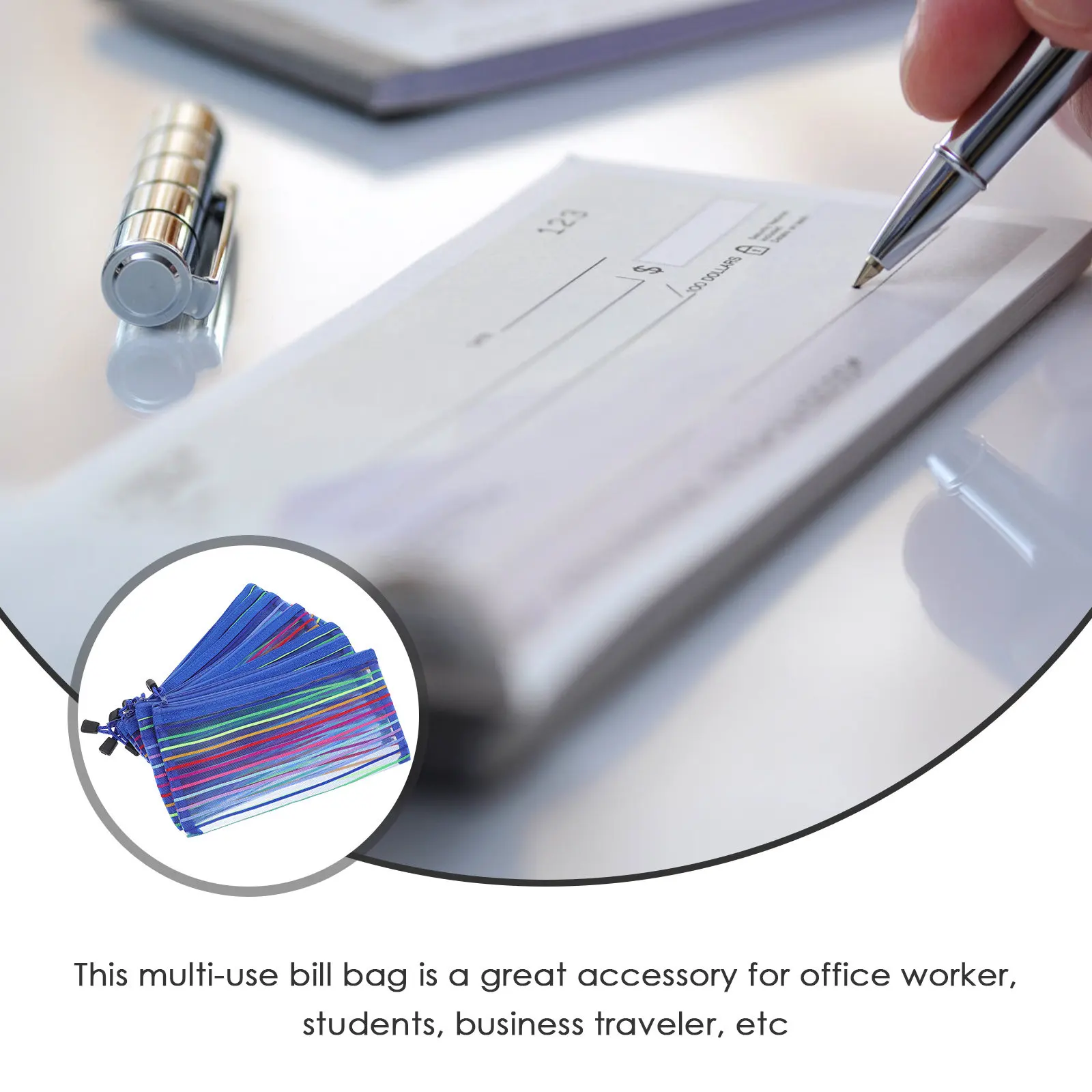 

6Pcs Money Bag Oxford Cloth Aluminum Alloy Lightweight Foldable Cash Pouch for Bills Checks Receipts Passport Organizer Zippered