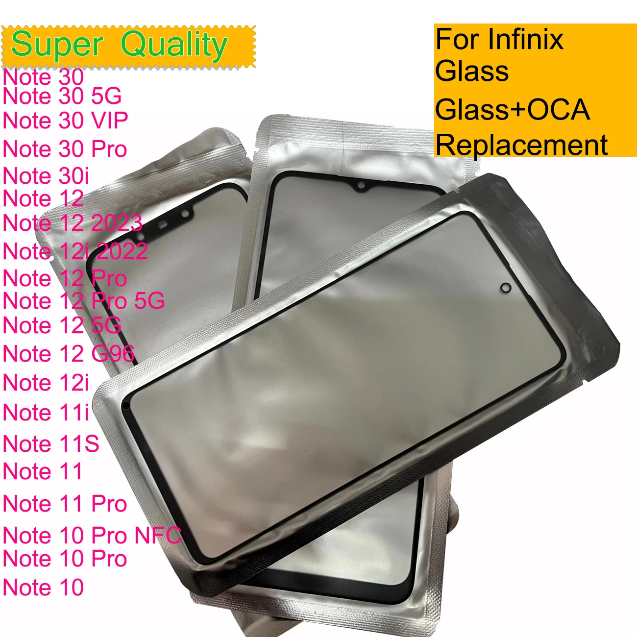 PANTALLA TÁCTIL PARA Infinix Note 30 Pro 30i 12 12i 11 11i 11S 10 Pro VIP G96, Panel de cristal exterior frontal con OCA, 10 unidades por lote