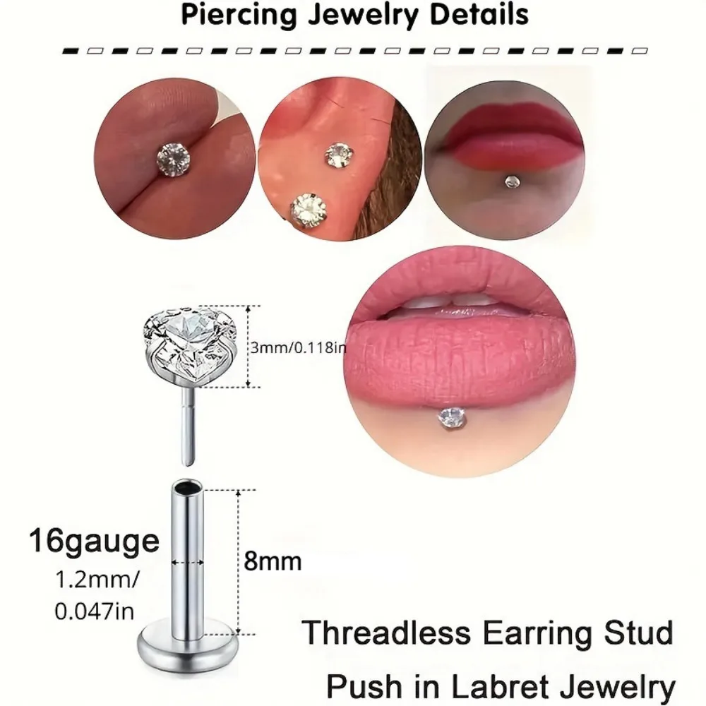 8 قطعة/الحزمة الفولاذ المقاوم للصدأ القلب جولة تشيكوسلوفاكيا الشفاه ترصيع ل الغضروف الزنمة Labret الثقب مجوهرات للجسم لارتداء اليومي #3