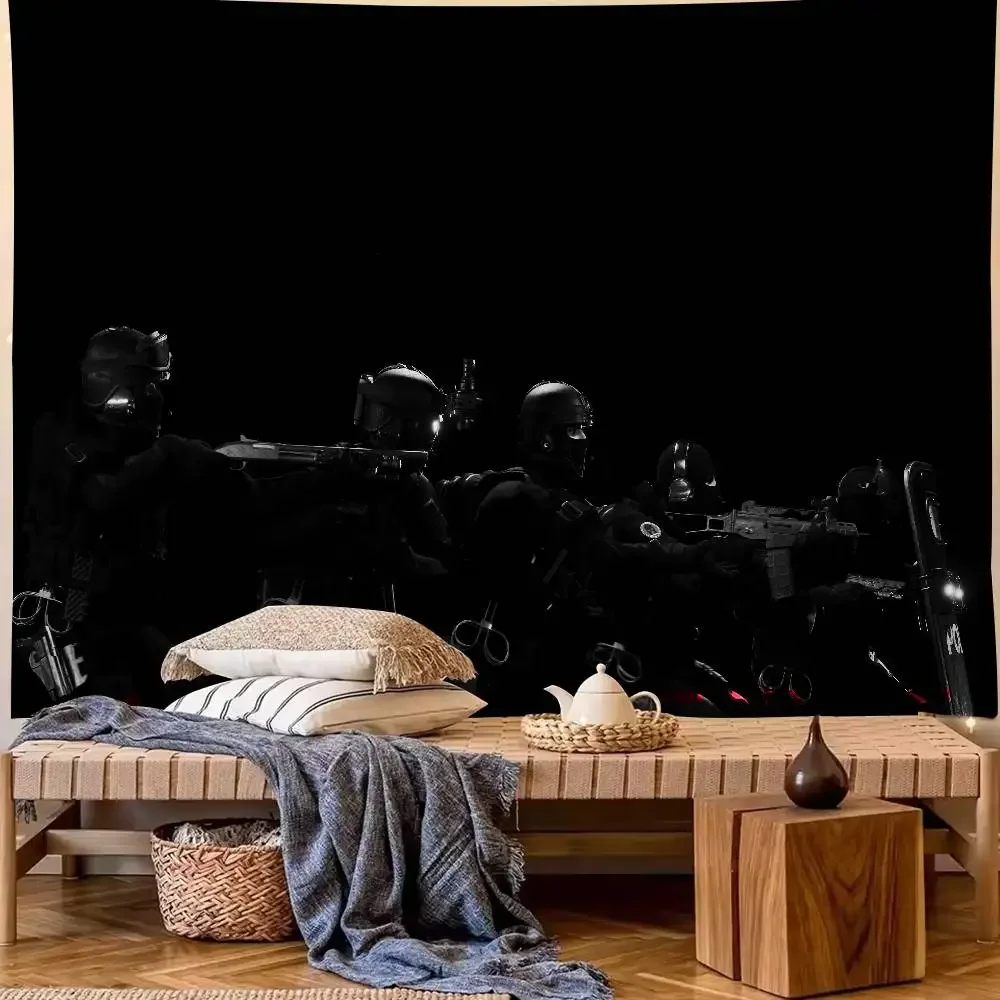 Cool Tactical Special Police Tapestry Decoration Bedroom Dormitory Background Cloth Holiday Home Party Living Room Club Tapestry