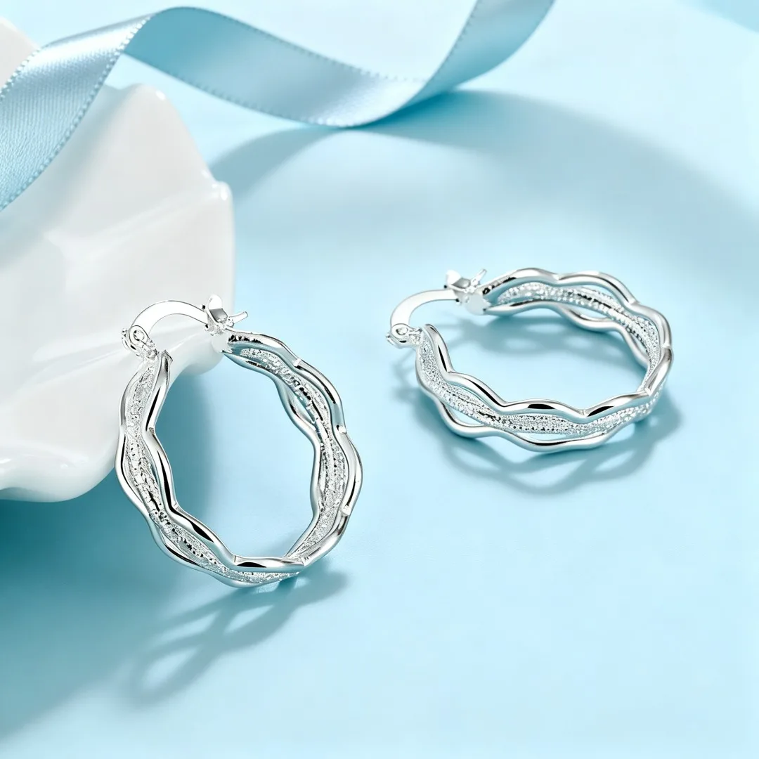 

Hot Charms 925 Sterling Silver Pretty Round Earrings for Woman Fashion Brands Christmas Gifts Jewelry