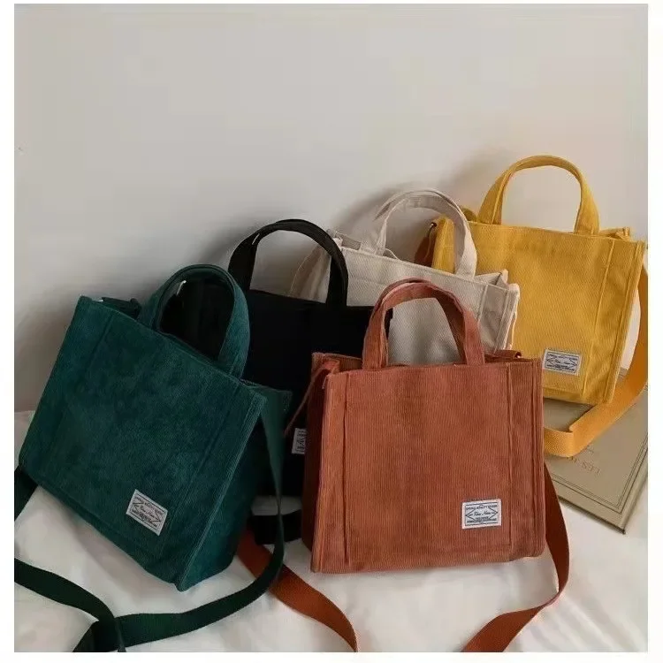 Bolsa de ombro com zíper de veludo para mulheres, bolsa pequena de algodão, bolsa casual, bolsa crossbody ecológica feminina, mensageiro vintage, fofa