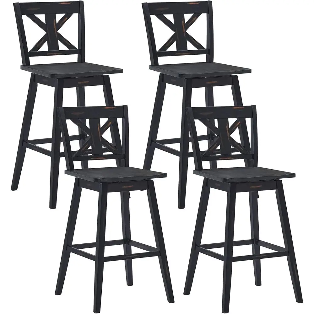 

Set of 4 Vintage-Style 360° Swivel Bar Stools, 29 High with Non-Slip Pads, Rubber Wood, Ideal for Home and Restaurant (Black)