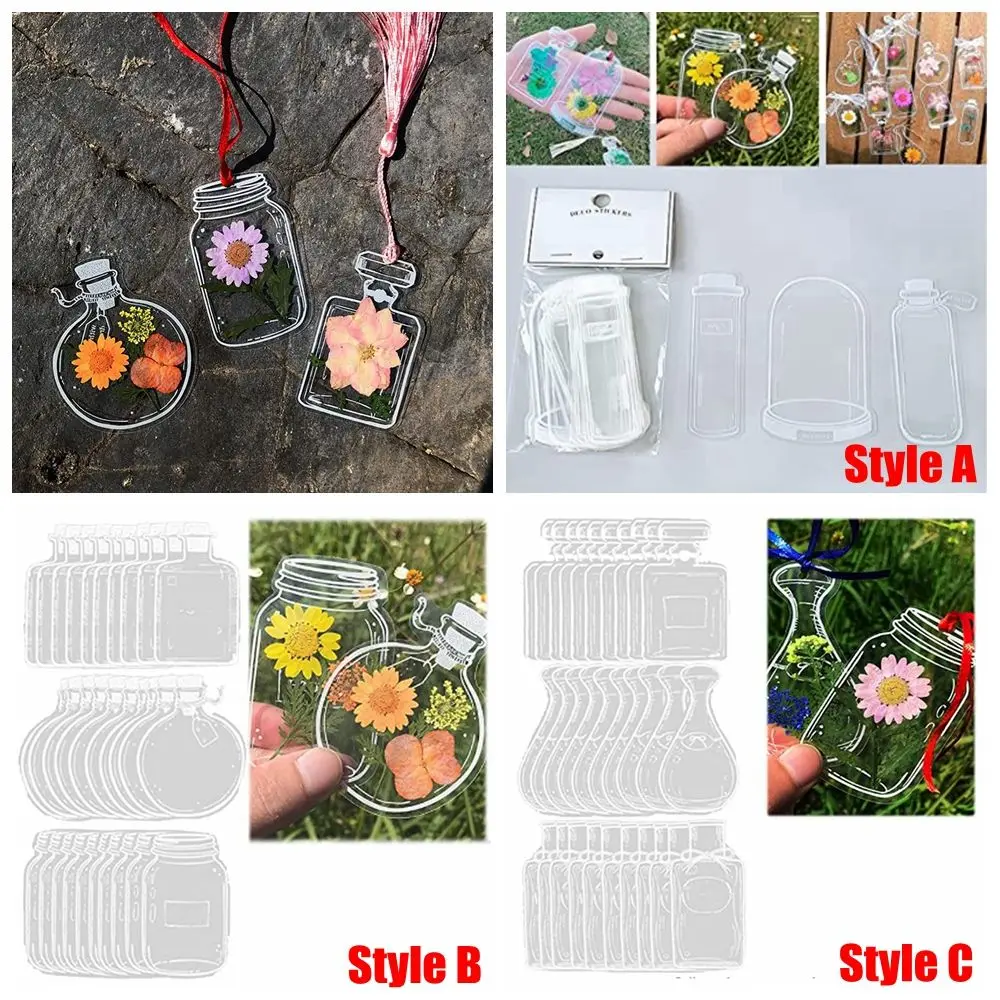 Marcapáginas de flores secas transparentes, 30 piezas, bricolaje, fabricante de marcapáginas de flores, botella de deseos a la deriva, patrón de botella, pegatinas