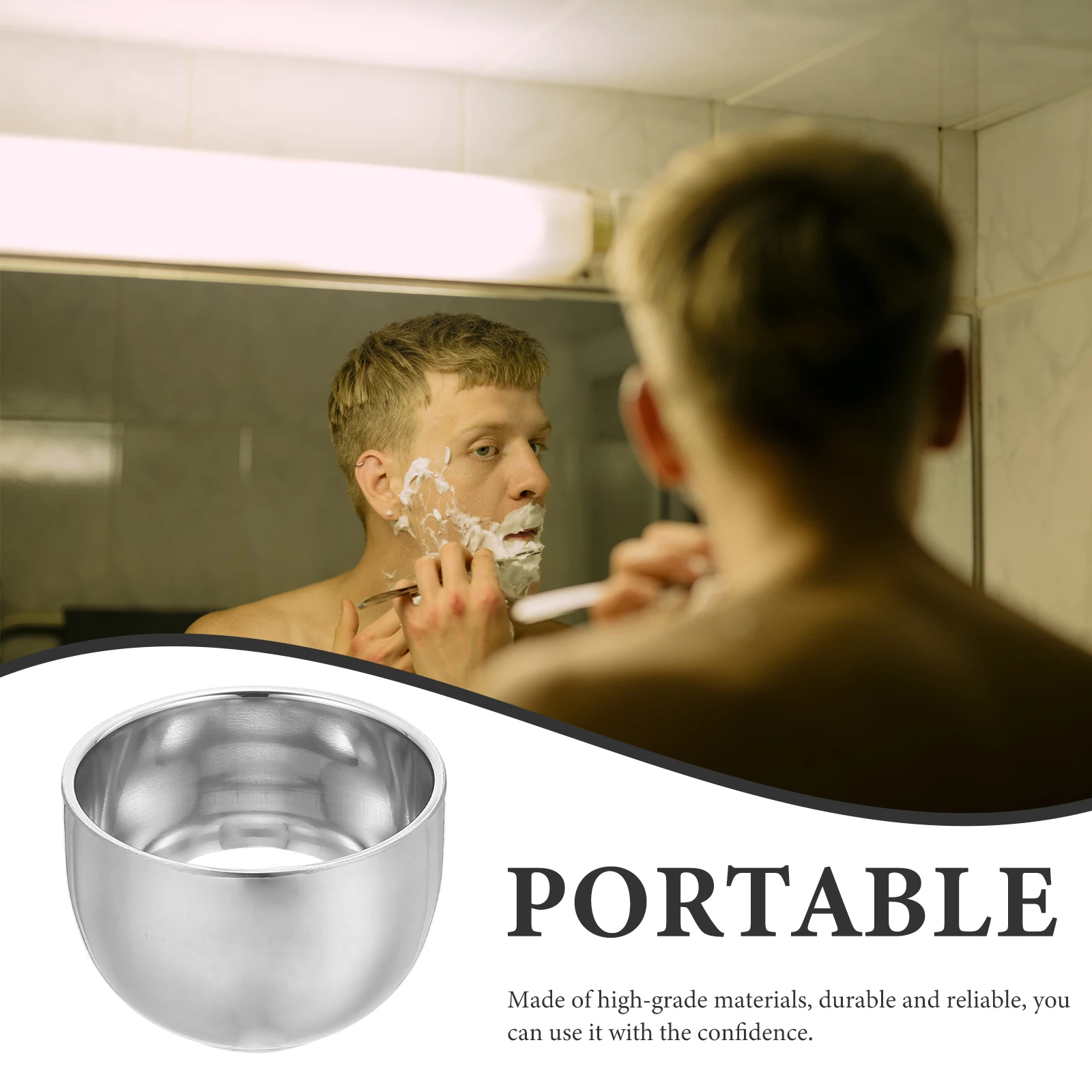 وعاء حلاقة من الفولاذ المقاوم للصدأ، كوب حلاقة منزلي، مستلزمات احترافية للرجال، متينة ومدمجة للسفر، ملحقات حلاقة بقاعدة ثابتة محمولة