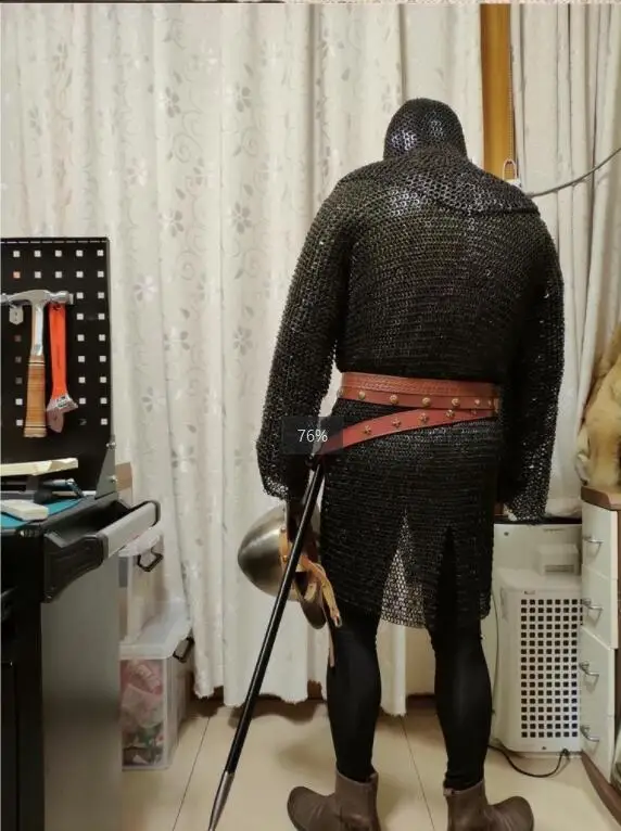 Medieval European Armor Riveted Chainmail Long Sleeve Long Pendulum Chainmail Chainmail Wearable
