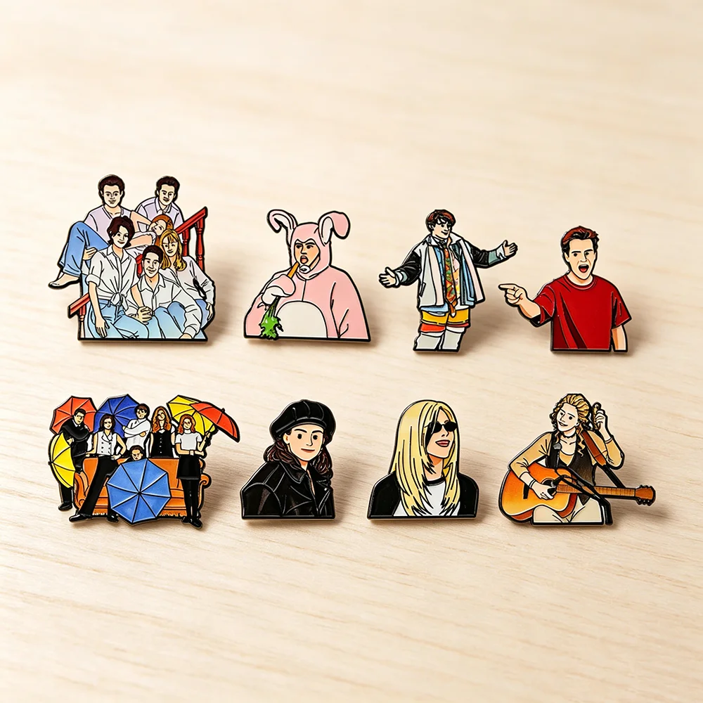 8pcs 90s Retro Urban Comedy Character Enamel Pins Set,Nostalgic Pop Culture Metal Lapel Brooches Gift for Vintage TV Fans