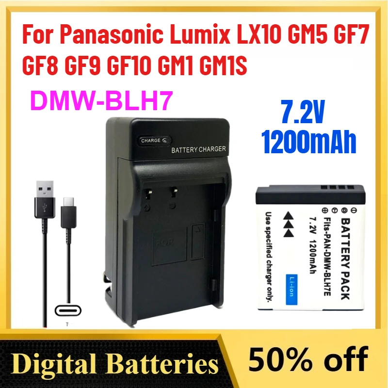 

7.2V 1200mAh DMW-BLH7 BLH7E Battery for Panasonic Lumix LX10 GM5 GF7 GF8 GF9 GF10 GM1 GM1S with New LED USB Type C Port Charger