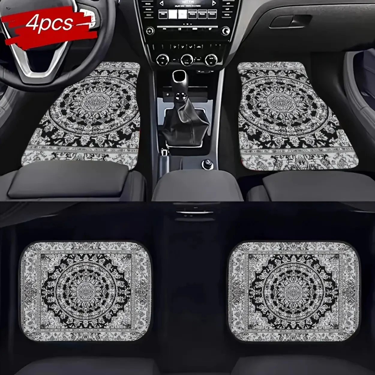 

4pcs Ethnic Style Retro Pattern Car Floor Mats, Fashionable And Easy To Clean, Suitable For Various Models, All-Season Use, High