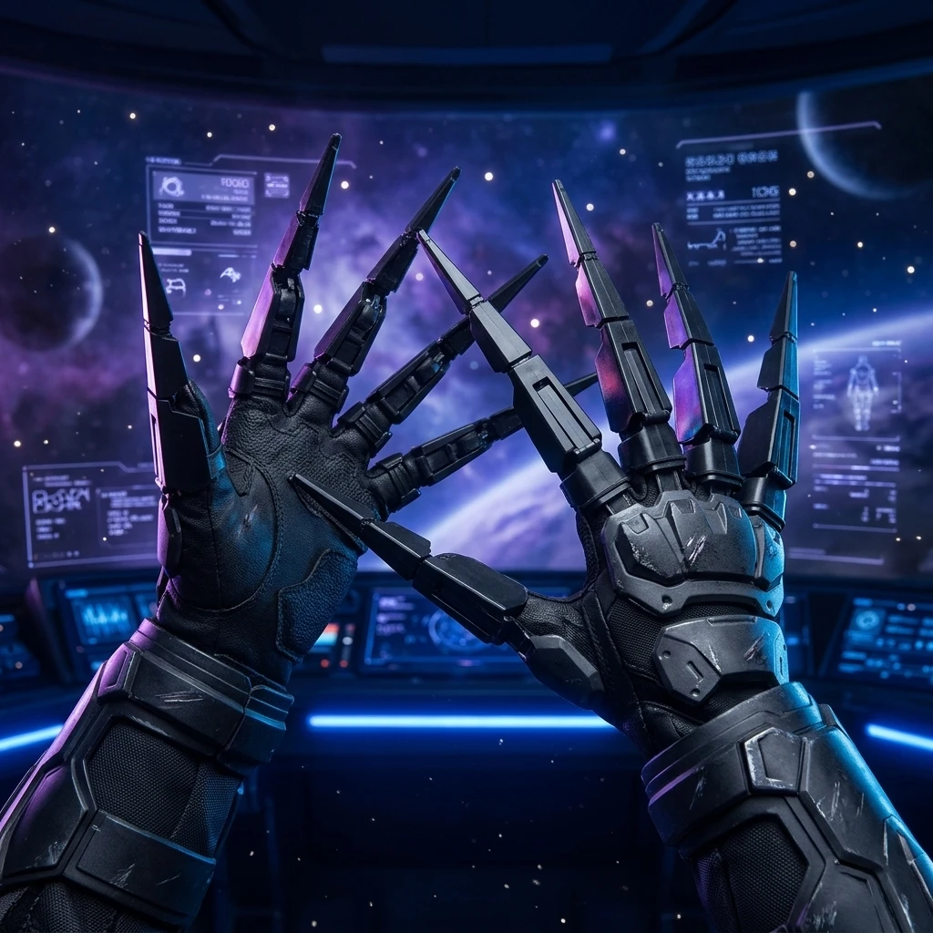 Mecha Claw Gloves Long Finger Armor Halloween Costume Gear SciFi Robot Monster Cosplay Party Prop for Men Women Adults LARP