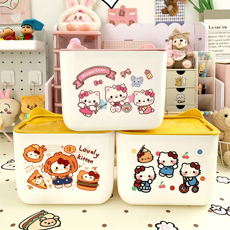 

Sanrio Kawaii Hello Kitty Desktop Trash Can Kuromi Cinnamoroll Anime Cartoon Sweet Office Dormitory Mini Wastebasket with Cover