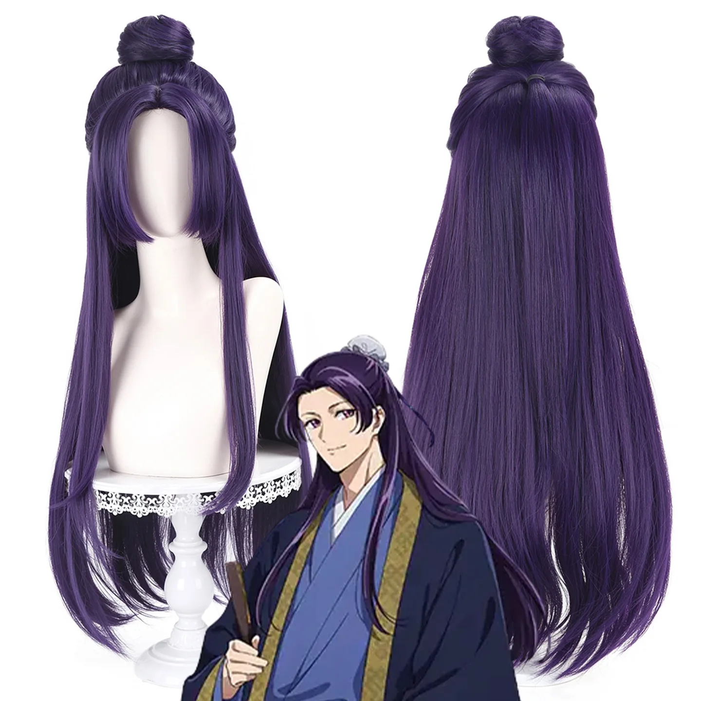 

Anime Jinshi Cosplay Wig 85cm Long Dark Purple Wig Kusuriya no Hitorigoto Wig Heat Resistant Synthetic