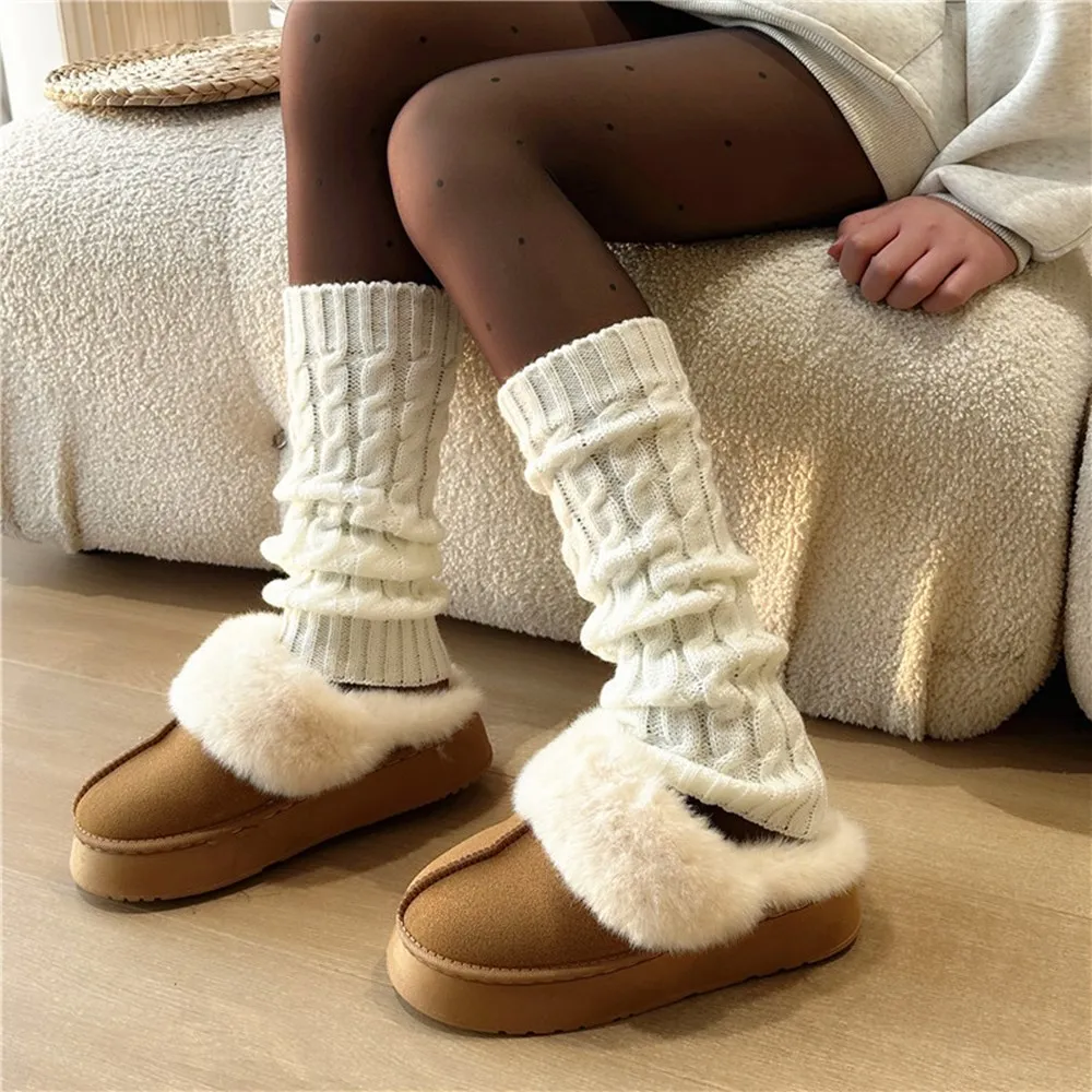 Autumn Winter Warm Solid Leg Warmers Socks Boots Knitting Plush Women Legging Fashion Y2K Pile Socks Elastic Foot Socks