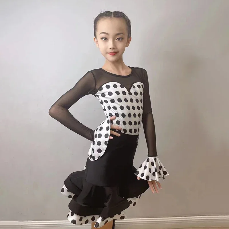 Moda niños puesta en escena trajes de baile niñas vestido de baile latino vestidos de competición de baile de salón para niños