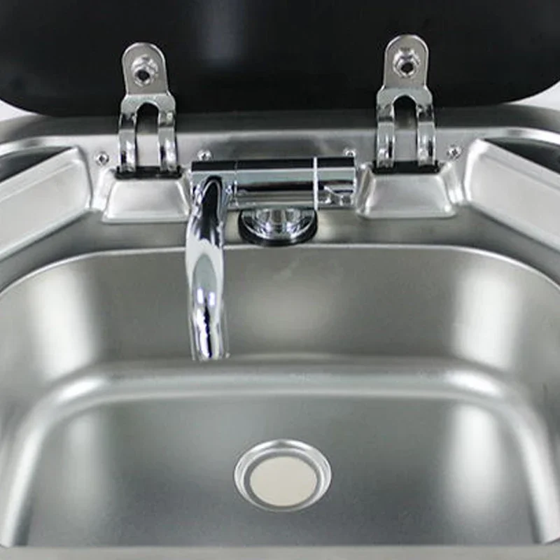 RV Camping 304 Stainless Steel Wash Basin Sink with Tempered Glass Square Flap Camping Accessories Suitable for Caravans
