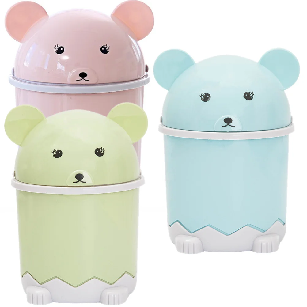 

3pcs Mini Trash Can Desk Small ABS Garbage Bin Lid Bedroom Office Kitchen Cute Waste Holder Odor Control Large Capacity