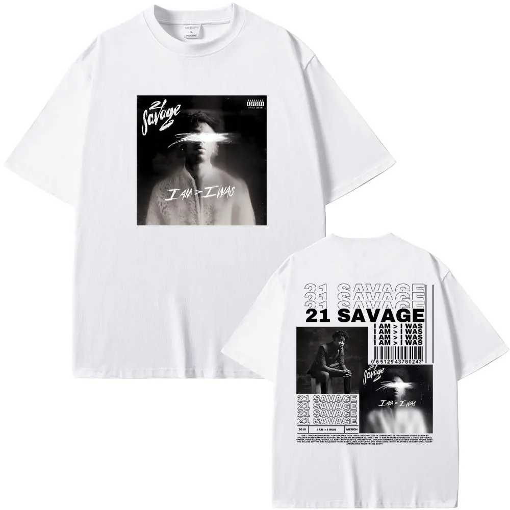 Rapper 21 Savage I Am I Was Music Album Graphics cotton T-shirt Men Hip Hop Vintage Oversiz T Shirt Male Casual Tshirt Streetwea