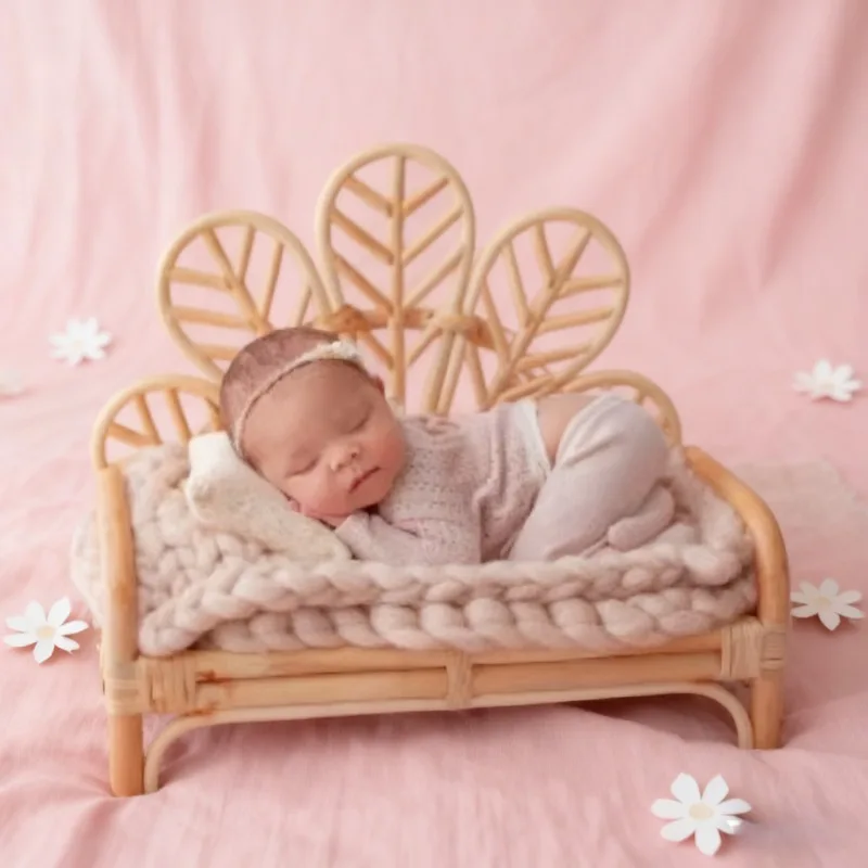 Rattan Bench Vietnam-Sourced Newborn Photography Props Practical Posing Furniture for Baby Studio Shoots and Growth Record Use