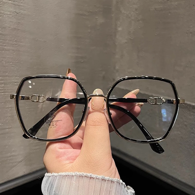 إطار مضلع كبير الحجم بعدسات شفافة نظارات كمبيوتر لامعة عصرية للنساء والرجال #4