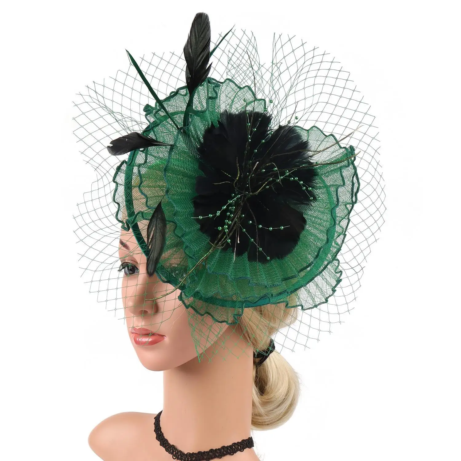 Vintage Mesh Small Top Hat Bridal Veil Hair Ornament Head Flower Feather Top Hat Party Ball Party Head Ball