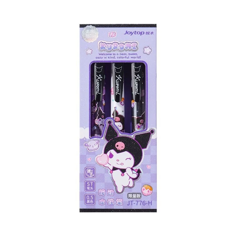 (3 Stück/Set) Sanrio Kuromi Gelstift Glatt Schreibender Schnelltrocknender Schwarzer Tintenstift Niedlicher Anime-Stift als Geschenk für Mädchen – Detail 2