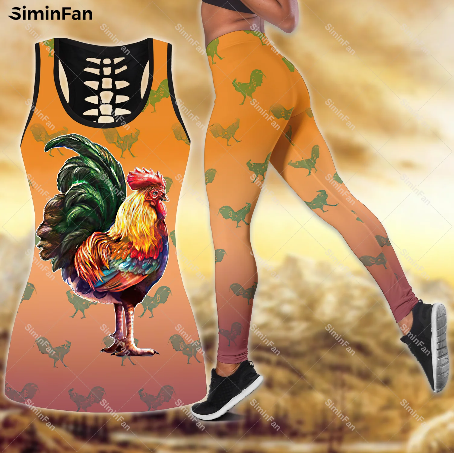 Rooster With Flower 3D Printed Tank Top Legging Sets Women Summer Vest Pant Suits Female Combo Outfit Two Piece Yoga Sportswear