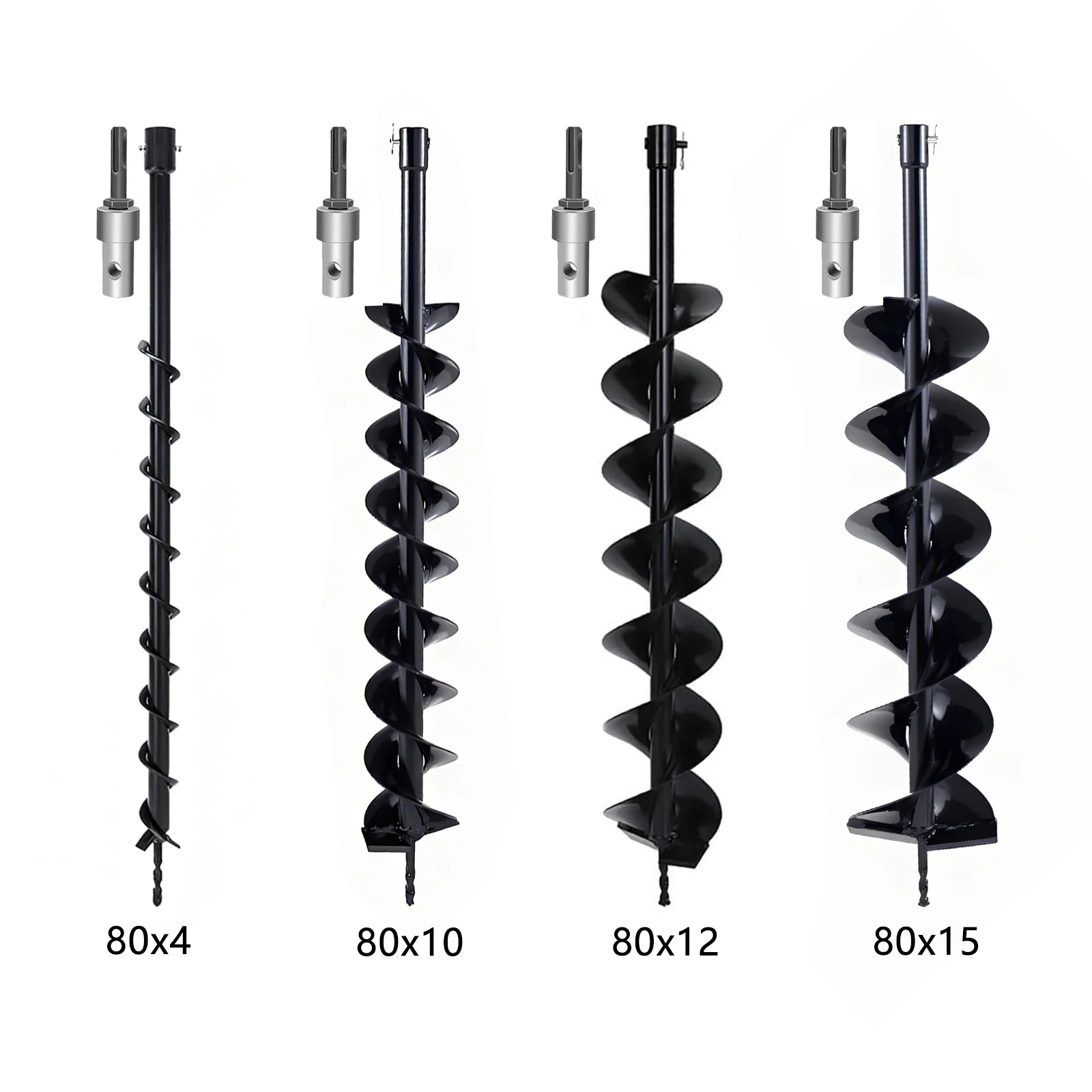 Earth Auger Garden Drill 80cm Steel, For Fence Post Hole Borer Ground Petrol Spiral Digger with Safety Bolts & Adapter