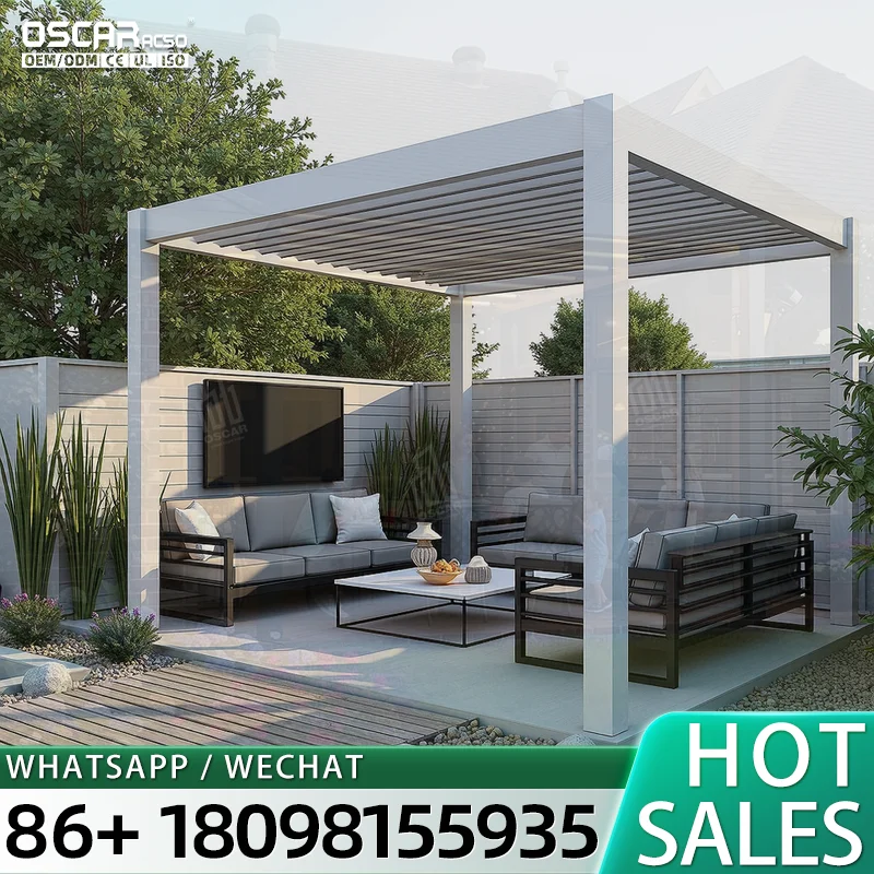 4x6M Traffic White Bioclimatic Louvered Outdoor Aluminum Pergola for Backyard Patio Garden pergola