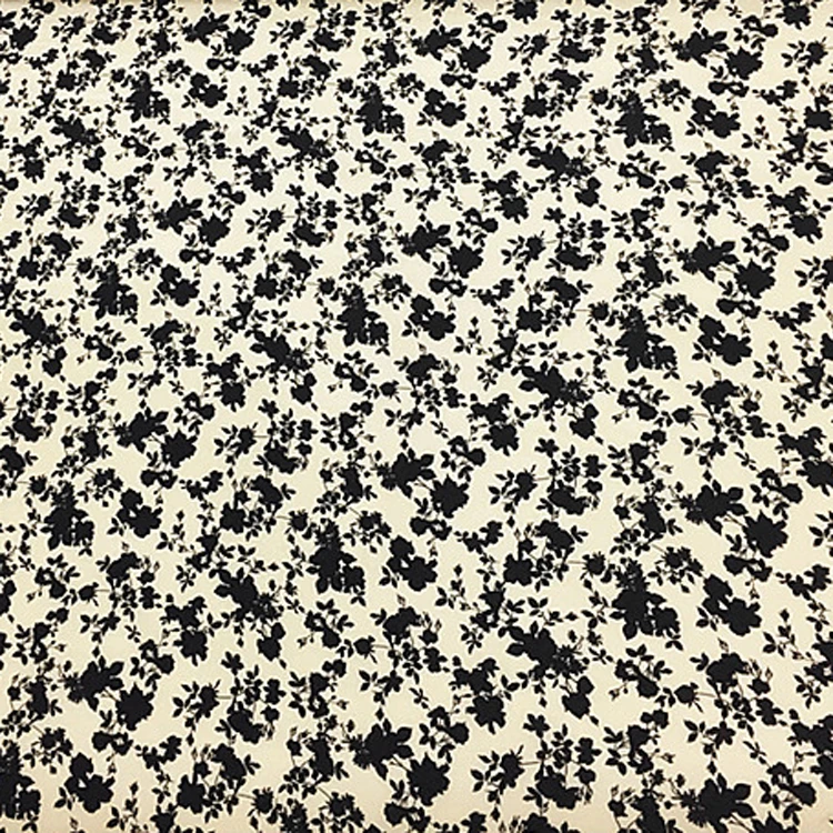 2022 new arrival 100% mulberry silk fabric pure silk crepe de chine fabric black floral on light yellow bottom,SCDC1416