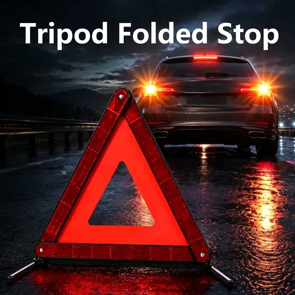 1 pcs Car Tripod Folded Stop Sign Reflector Car Emergency Breakdown Warning Triangle Red Reflective Safety Hazard