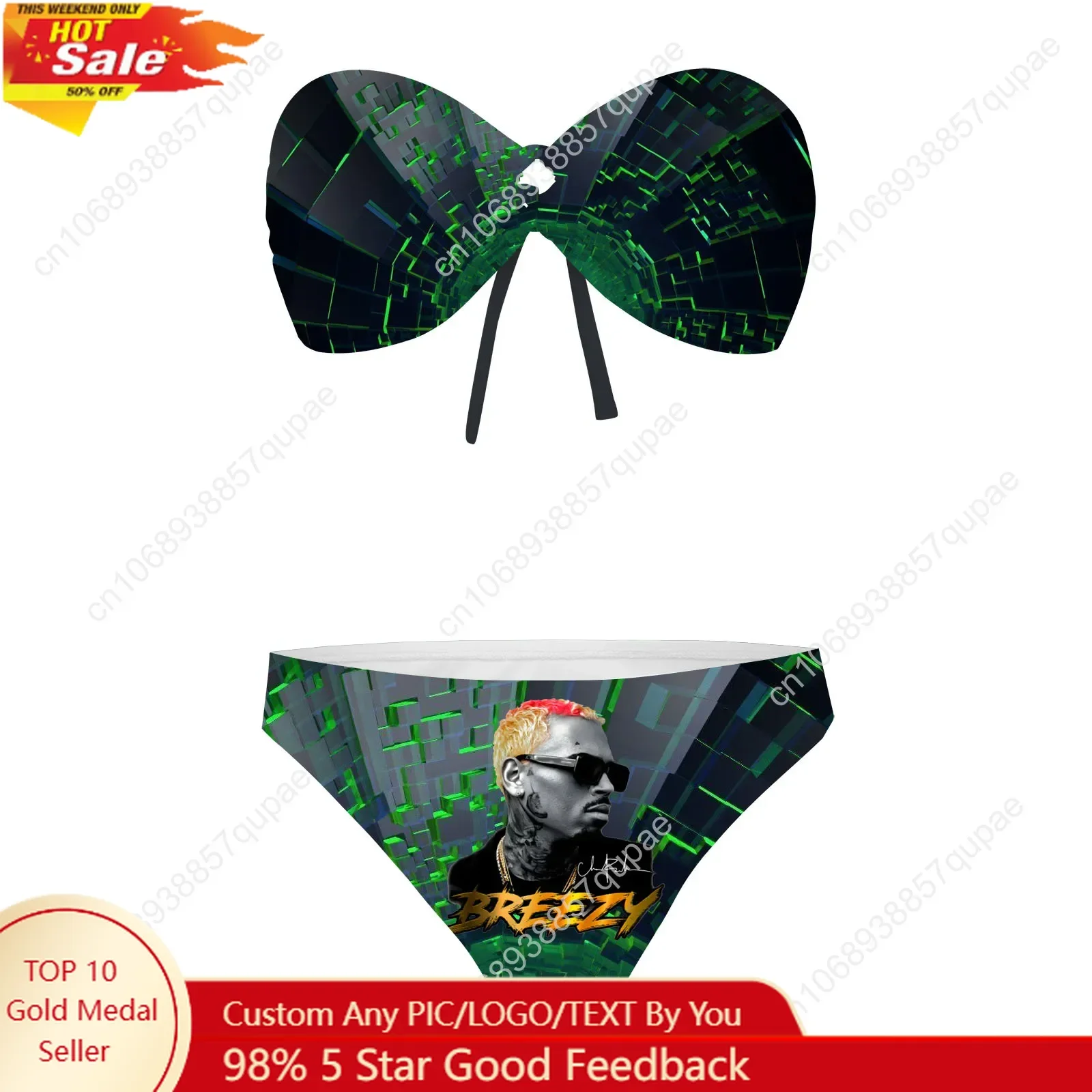 Chris Brown Rapper Strapless Swimsuit Womens Bathing Suits Fashion Swimwear Pool Party Beach Sexy Bikini Customize Beachwear