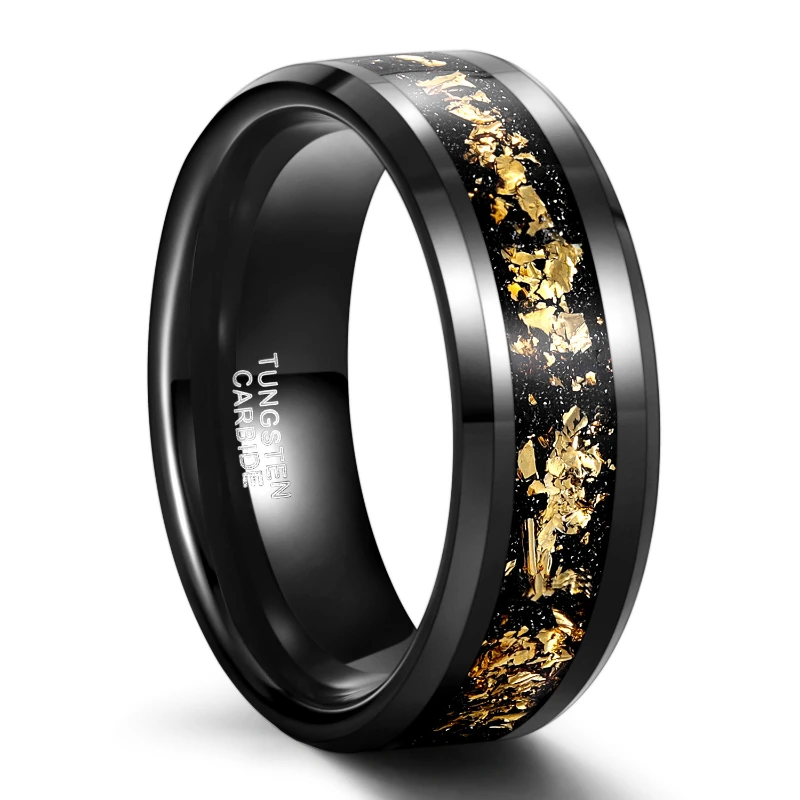 8mm Tungsten Carbide Steel Ring Black Inlaid Gold Color Foil Wedding Ring for Men and Women Jewelry Wholesale