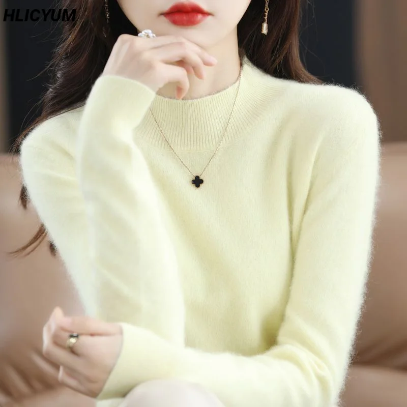 Autumn/Winter New Women's Sweater Half High Collar Casual Solid Knitwear Mink Cashmere Basic Ladies Tops Loose Wool Blouse