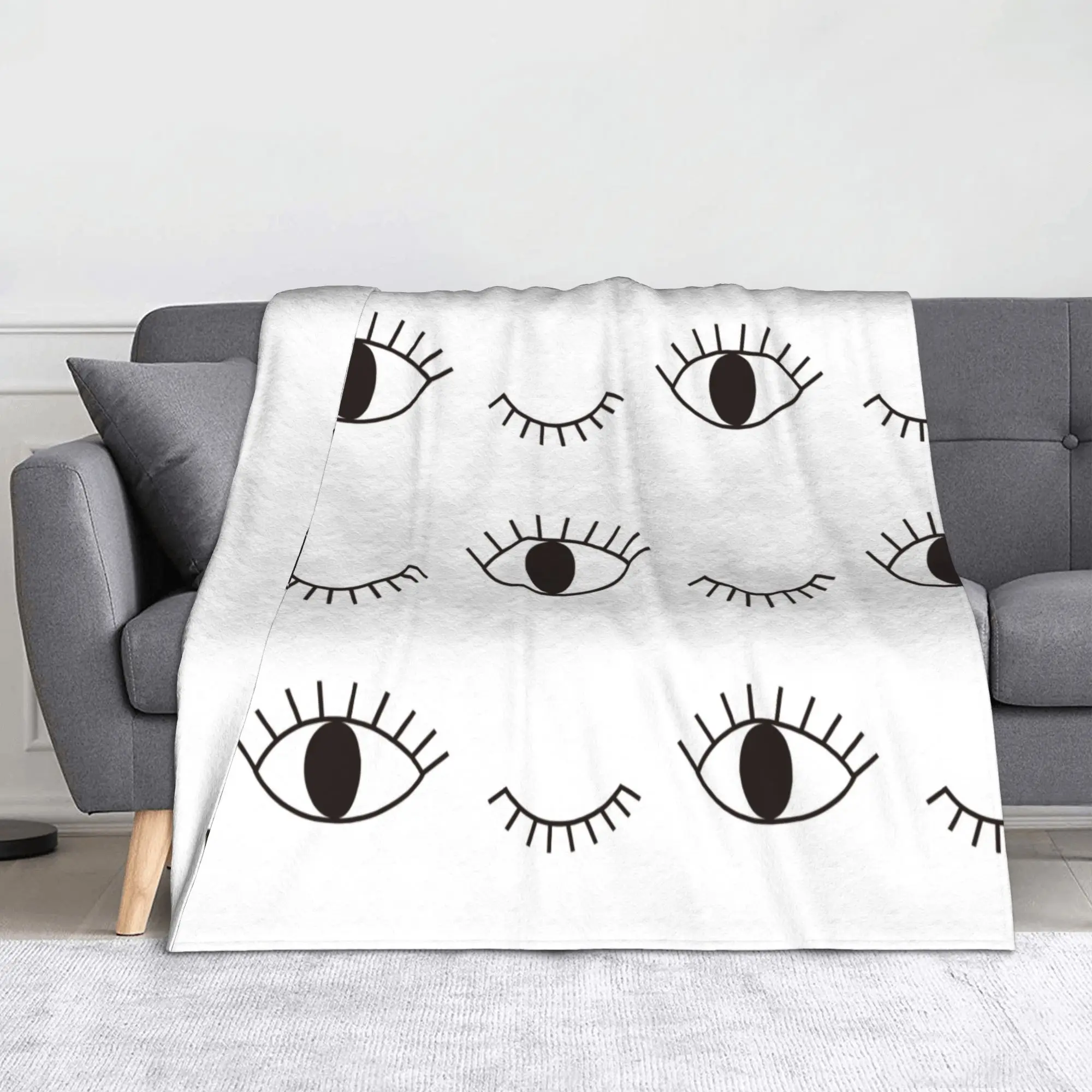 Eyes Knitted Blanket Wink Eyelash Open and Closed Eyes Flannel Throw Blanket Summer Air Conditioning Printed Warm Bedspreads
