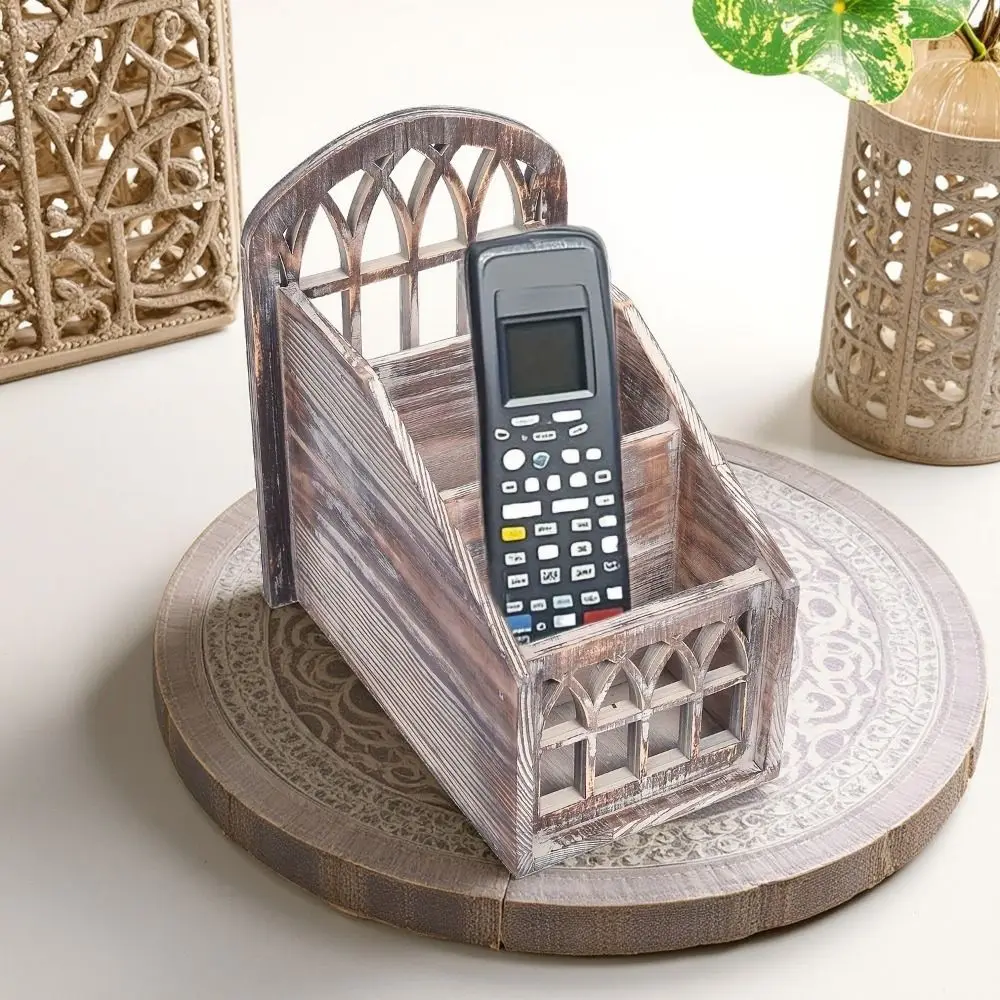 Durable 3 Grids Remote Control Storage Box Wooden Vintage Style Remote Control Holder Decorative Remote Container Bedroom