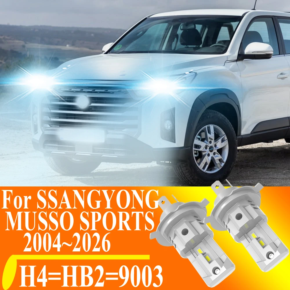 2 Piezas H4 P43t HB2 9003 Luz LED Blanca Canbus, Bombilla para Auto, Faro Delantero, Lámpara de Diodo Antiniebla para Moto, para SSANGYONG MUSSO SPORTS 2004~2026