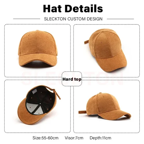 Imagen 2 del producto SLECKTON Gorra de béisbol personalizada para mujeres y hombres Diseño de moda Marca LOGO Bordado de letras Sombreros Sombreros de pana Unisex al por mayor